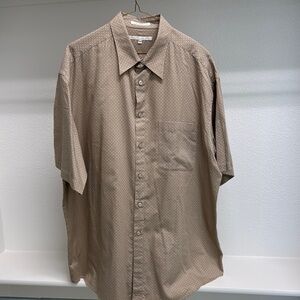 Perry Ellis Men’s XL Cotton Blend Short Sleeve Button Down Tan Print Dress Shirt
